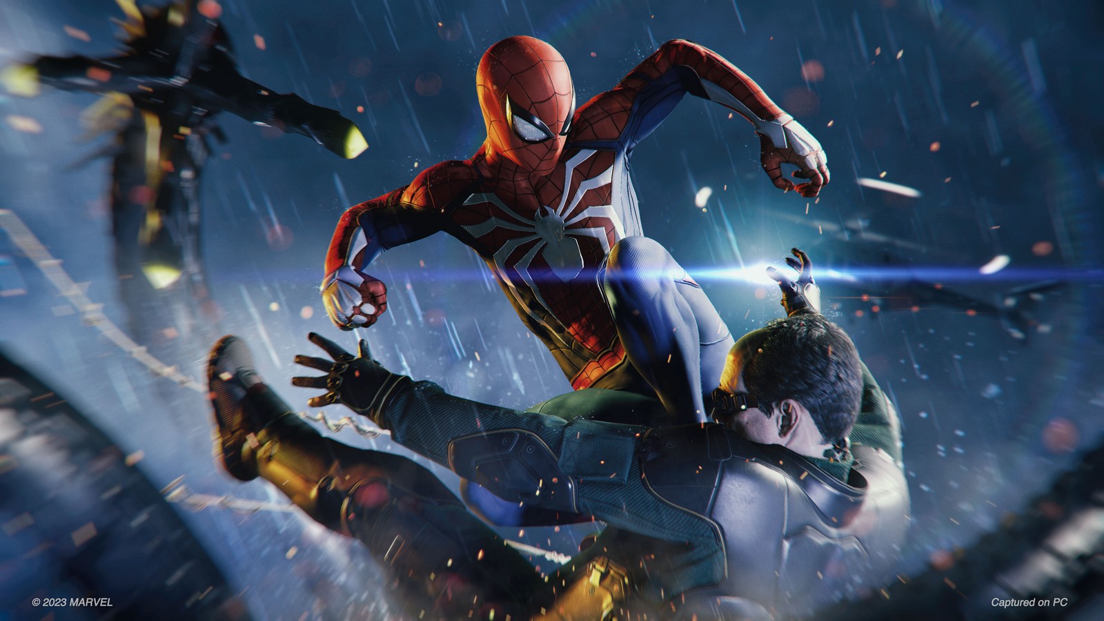 Spider-man y batman bajo la lluvia (marvels spider man remastered, doctor octopus, lucha contra el jefe, juegos de pc, spiderman)