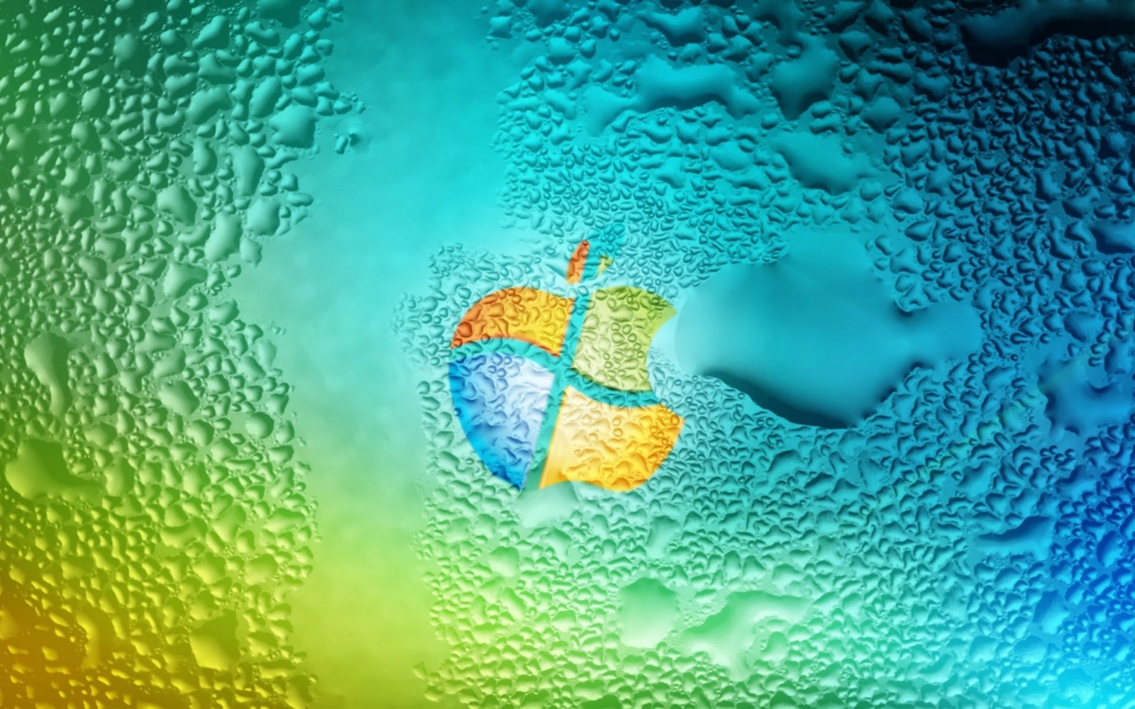 A close up of a computer screen with a rainbow background (water, aqua, liquid bubble, macro photography)