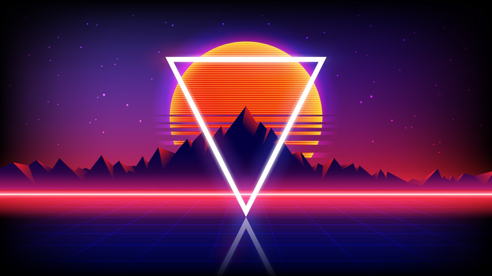 mountains, triangle, retrowave art, landscape, neon Download Wallpaper