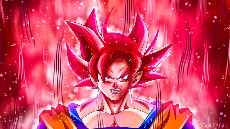 Рисунок очень молодого гохана на красном фоне (goku, вегета, vegeta, аниме, anime)