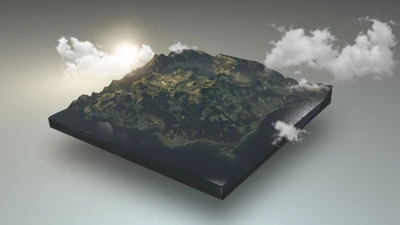 Mapa de paisagem 3D com nuvens