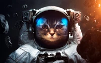 Chat Cosmique : Astronaute Félin Parmi les Astéroïdes