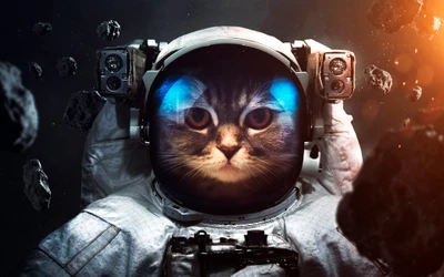 Chat Cosmique : Astronaute Félin Parmi les Astéroïdes