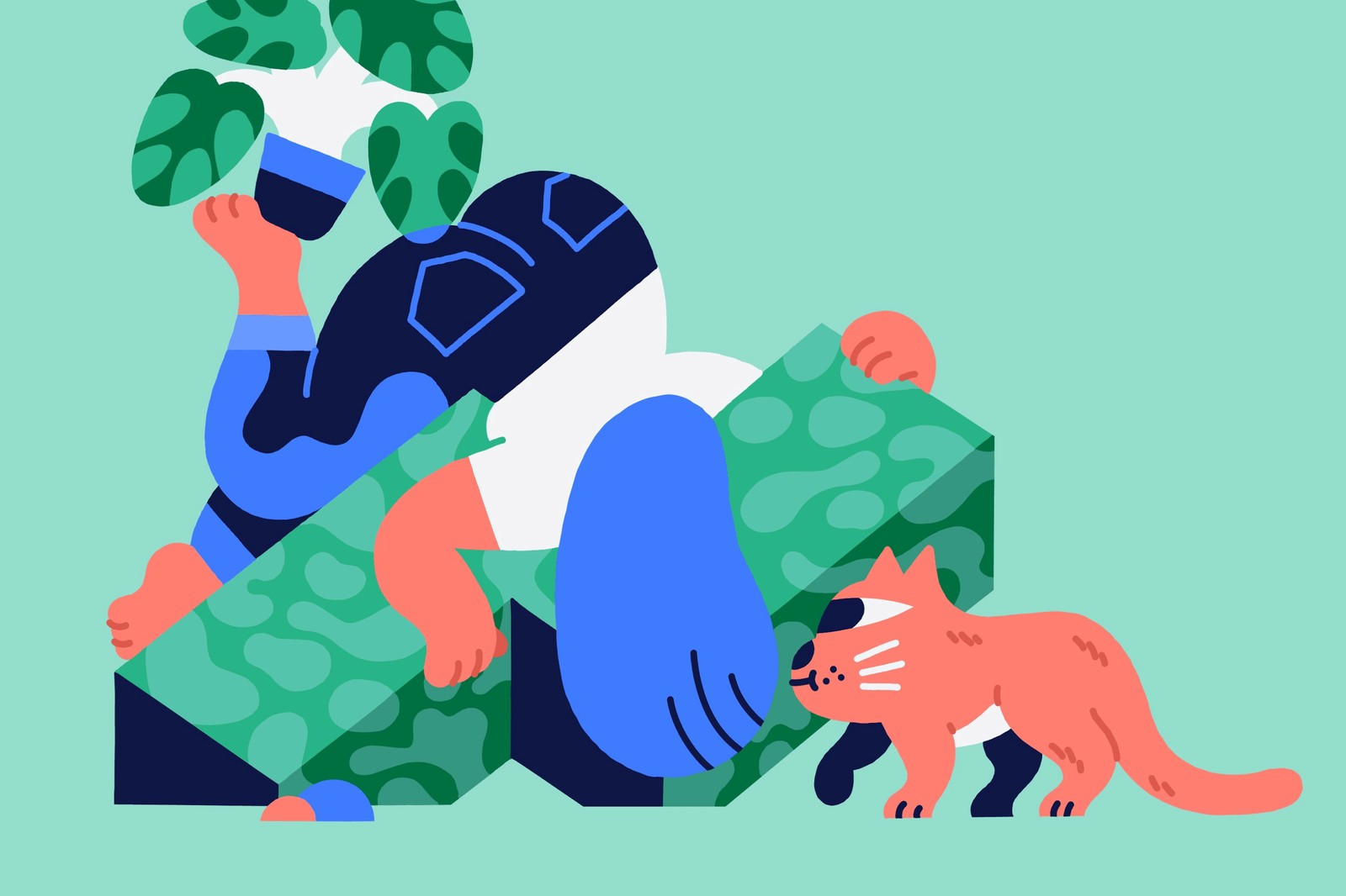 A person laying on a bed with a cat and a plant (google, google chrome, chrome os, chrome os 2020, operating system)