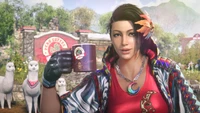 Azucena de Tekken 8 profitant d'un café au milieu des lamas