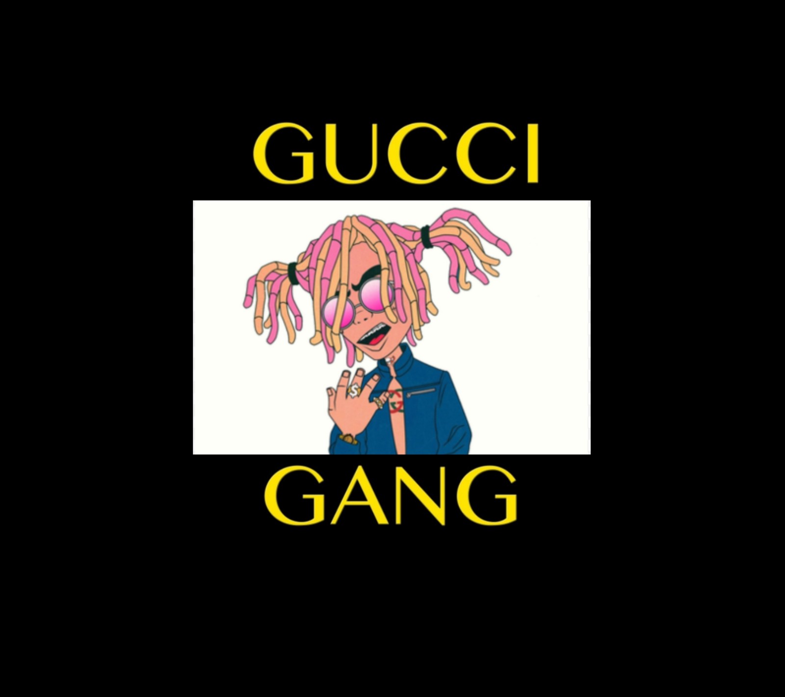 Un primer plano de un personaje de dibujos animados con una peluca rosa (pandilla, gucci gang, lil pump, lilpump)