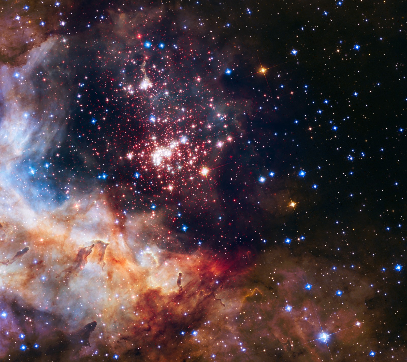 A close up of a star cluster with many stars in the background (galaxy, space, star)