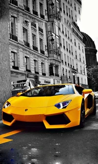 Vintage Yellow Lamborghini Stunt in Urban Setting