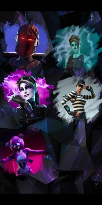 Muestra de personajes de Fortnite: Caballero Rojo, Trooper Ghoul, Bombardero Oscuro y Líder del Equipo de Abrazo