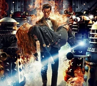 amy, coleman, dalek, docteur, étang