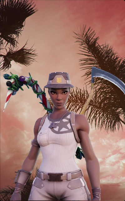 Fortnite Recon Expert con Picaxe en un entorno tropical