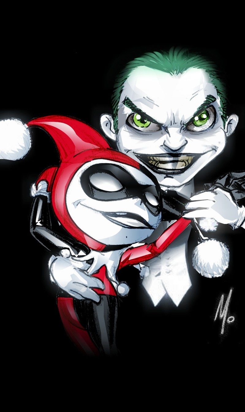 Batman the animated joker with a green hair and a red cape (cute, dance, dark, design, drawn)