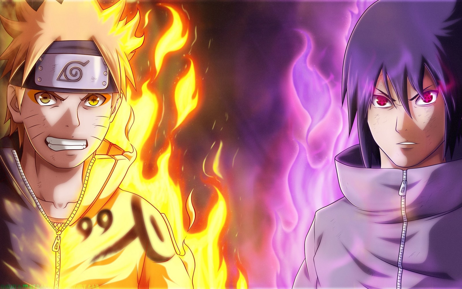 Two anime characters with different colored eyes and a purple background (4k, anime, black, boruto, eyes)