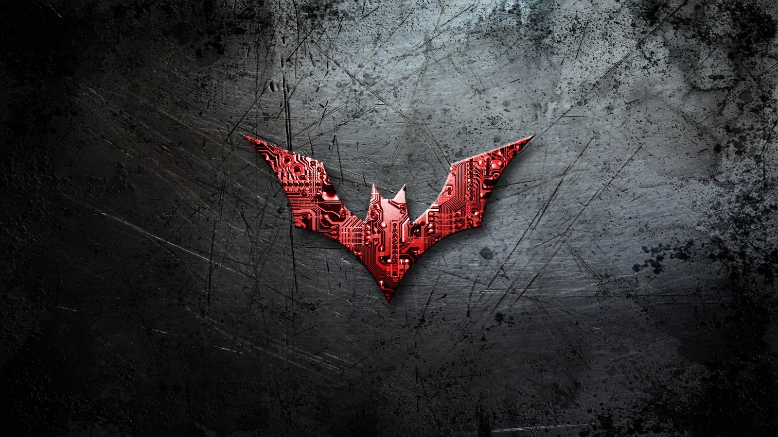 Logo do batman em um fundo escuro com um morcego vermelho (batman, coringa, joker, vermelho, escuridão)