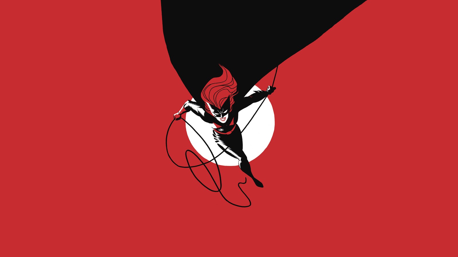 Una ilustración en negro y rojo de una mujer en un traje rojo (batwoman, dc comics, cómics, minimalista)