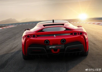 LaFerrari: El superdeportivo rojo definitivo en movimiento al atardecer