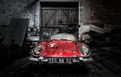 Vintage Sports Car in Abandoned Garage