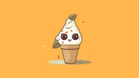 kawaii ice cream, desert, cute face, kawaii cartoon, 5k