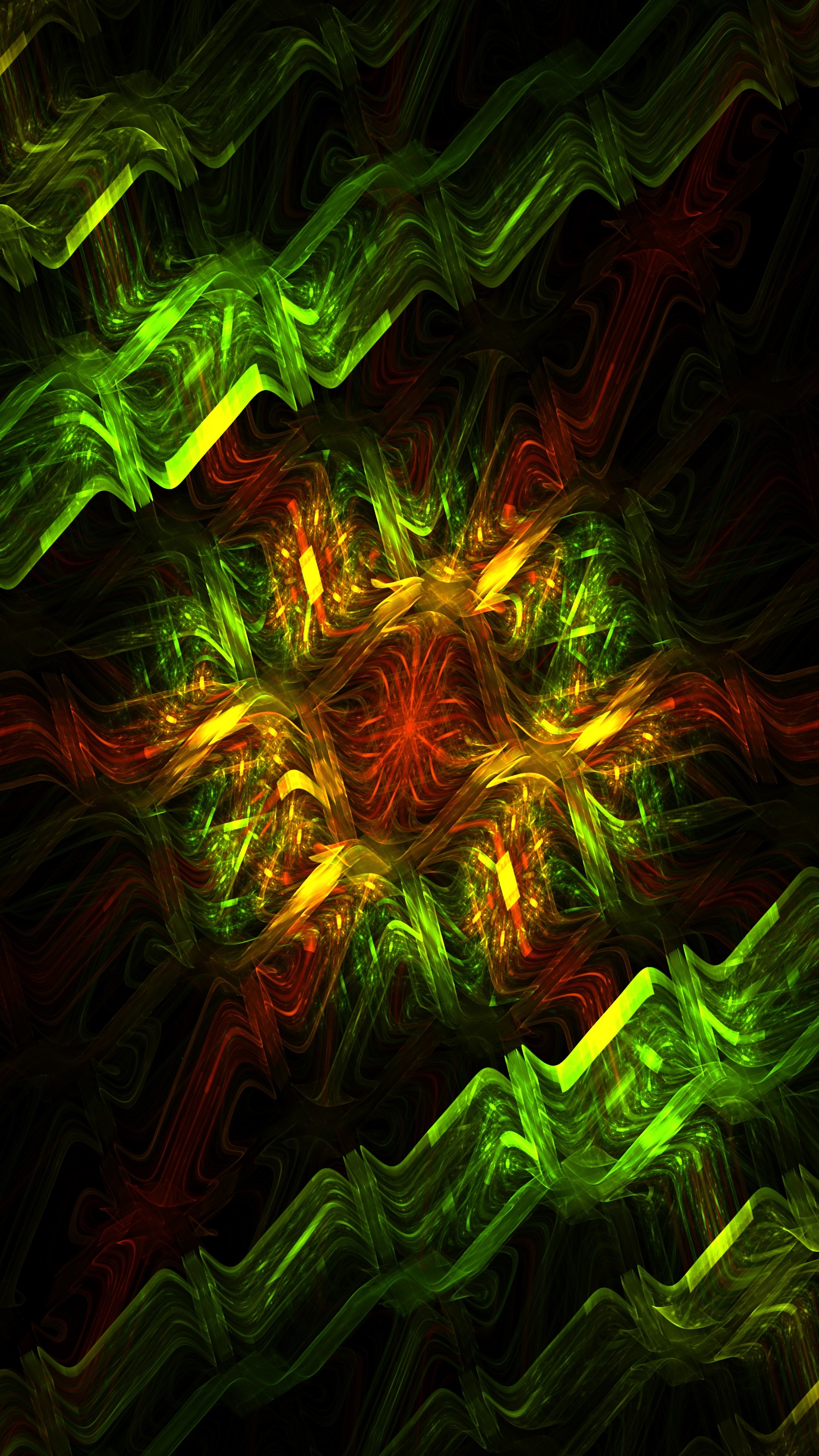 Abstract digital art of a green and red flower (fractal, abstraction, fractal art, green, light)