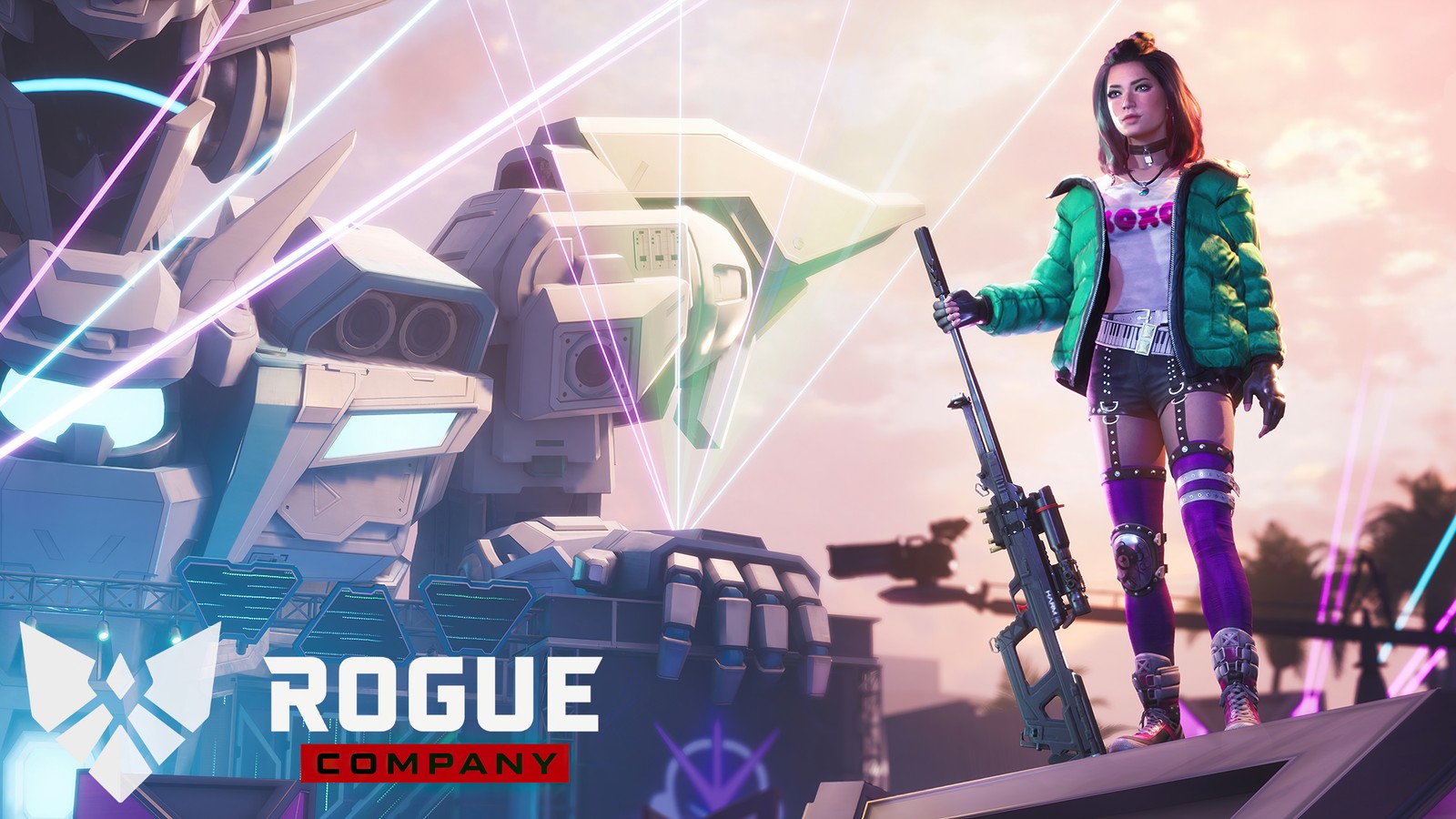 A woman standing on top of a building with a gun (rogue company, video game, phantom, deadly idol, skin)