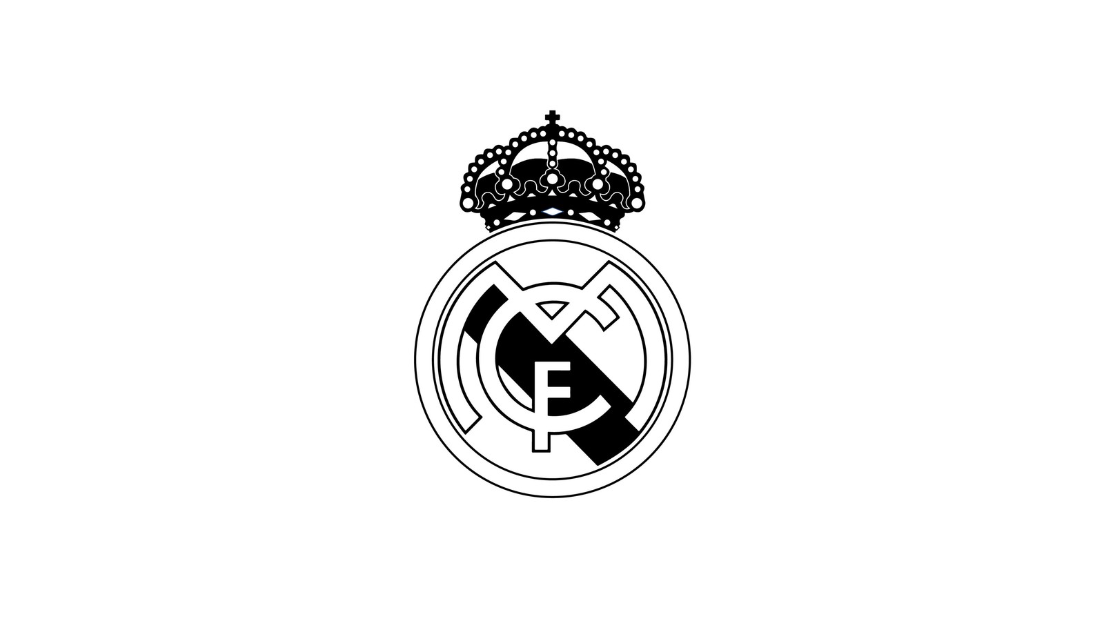 Schwarz-weiß bild eines real madrid logos (real madrid cf, logo, schwarz weiß, fußballverein, spanisch)