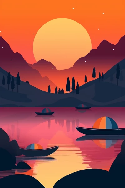 Serene Sunset Over Mountainous Waters