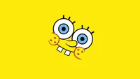 Minimalistisches Spongebob Schwammkopf Smiley-Gesicht auf gelbem Hintergrund