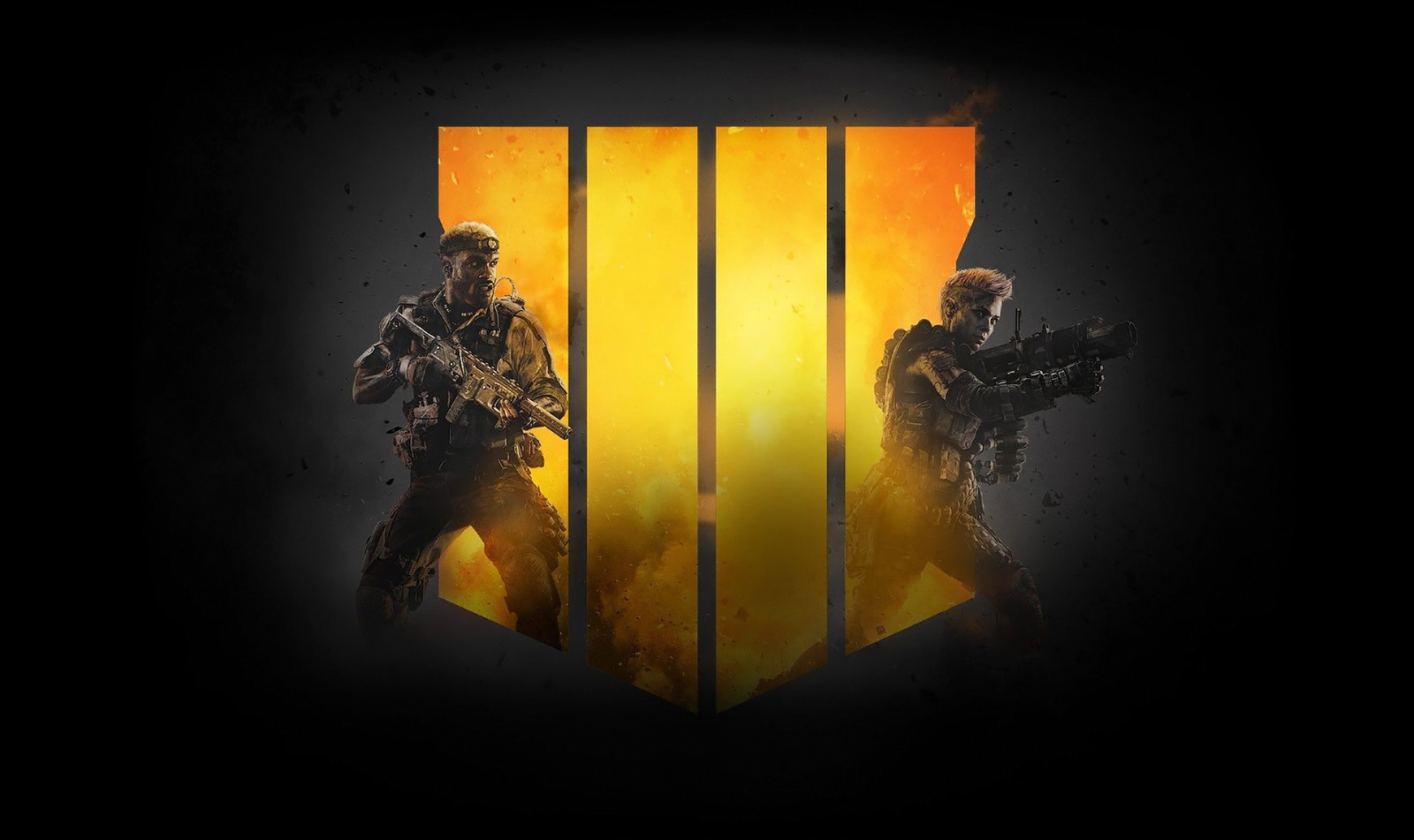 Logotipo de call of duty con dos soldados frente a un fondo amarillo (videojuegos, amarillo, videojuego para un jugador, call of duty black ops 4, ilustración)