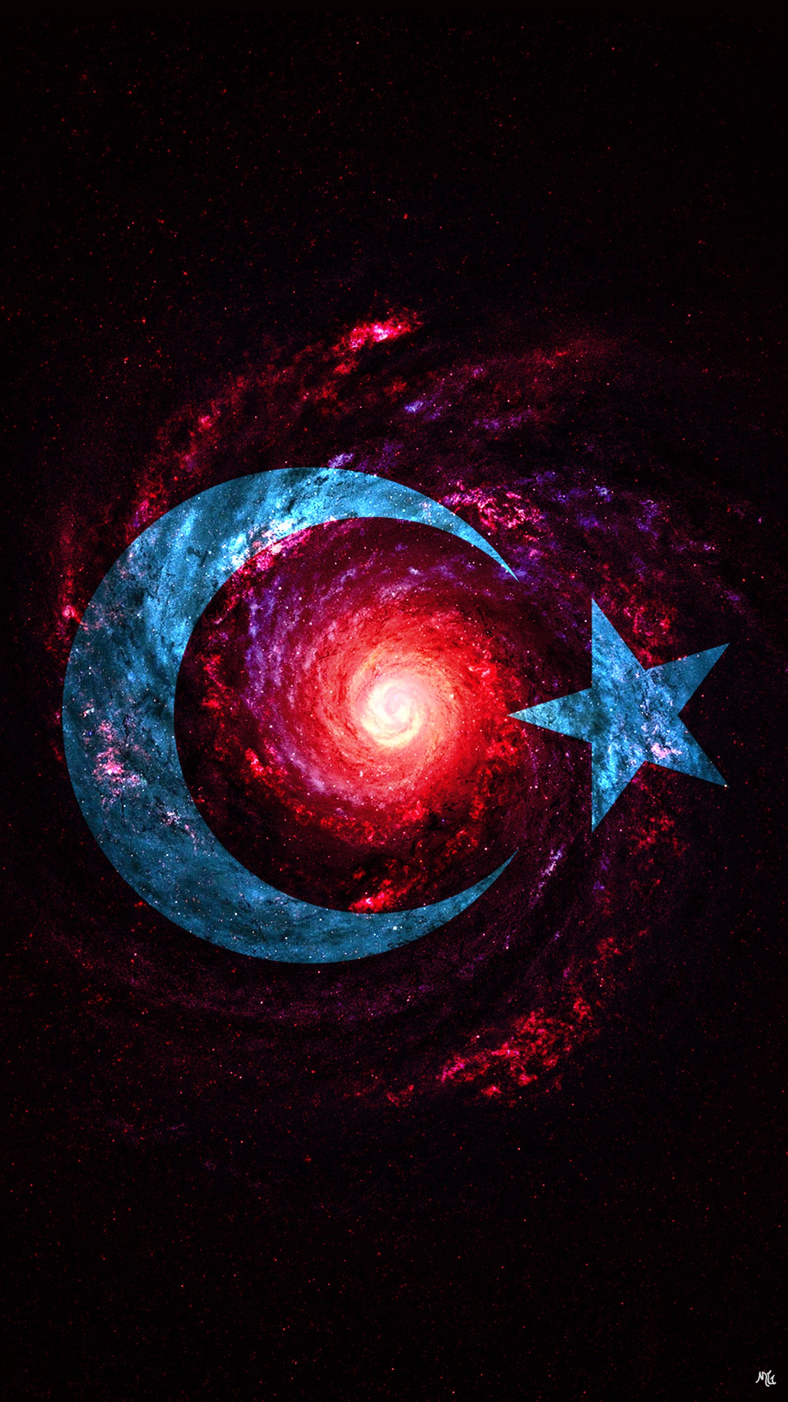 Image arabesque d'une étoile et d'un croissant dans une galaxie spirale (drapeau, turquie, turkiye, bayrak, ay yıldız)