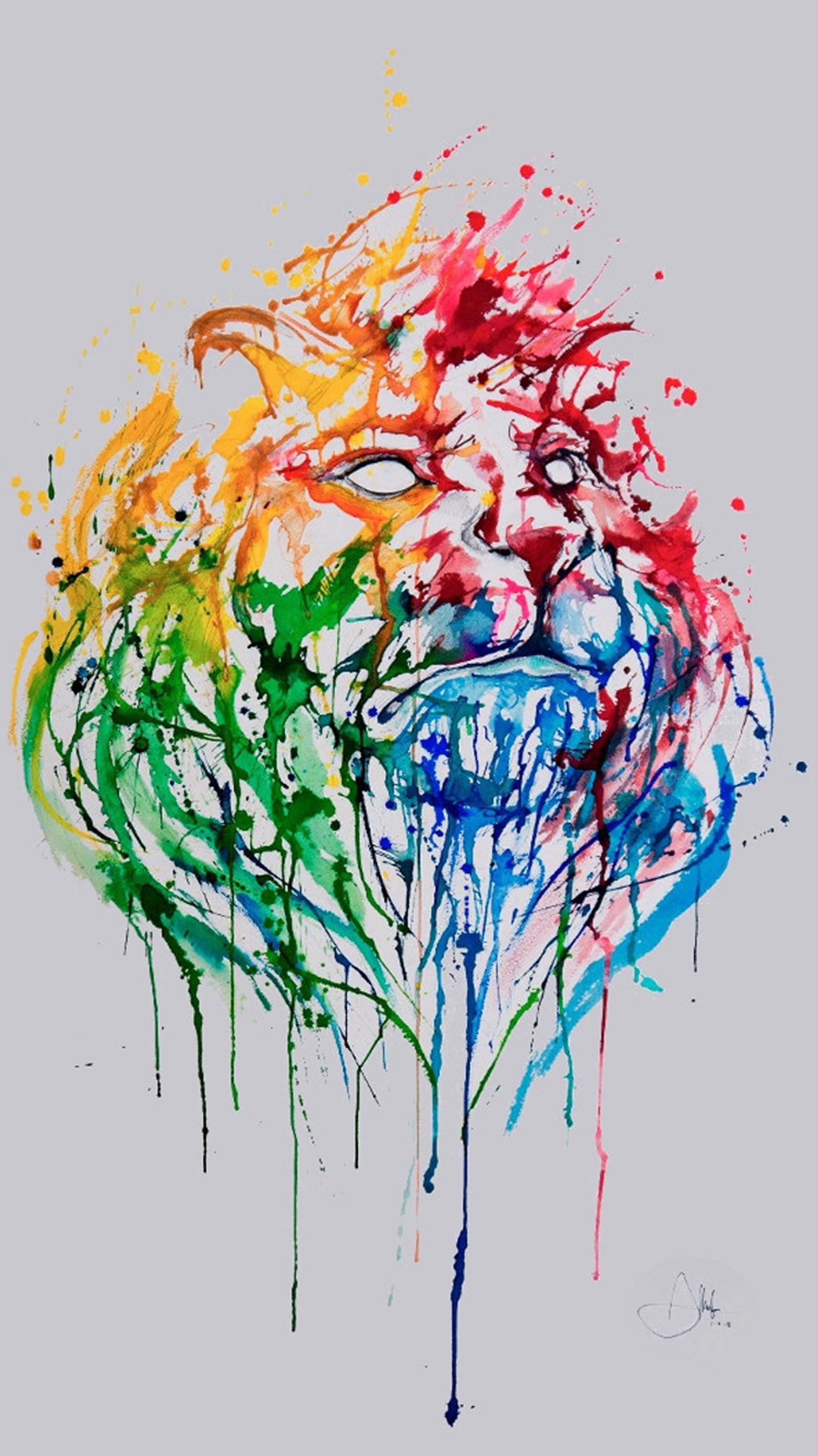 Painting of a rainbow colored brain with a lot of paint on it (abstract, lion, lion wallpaper)