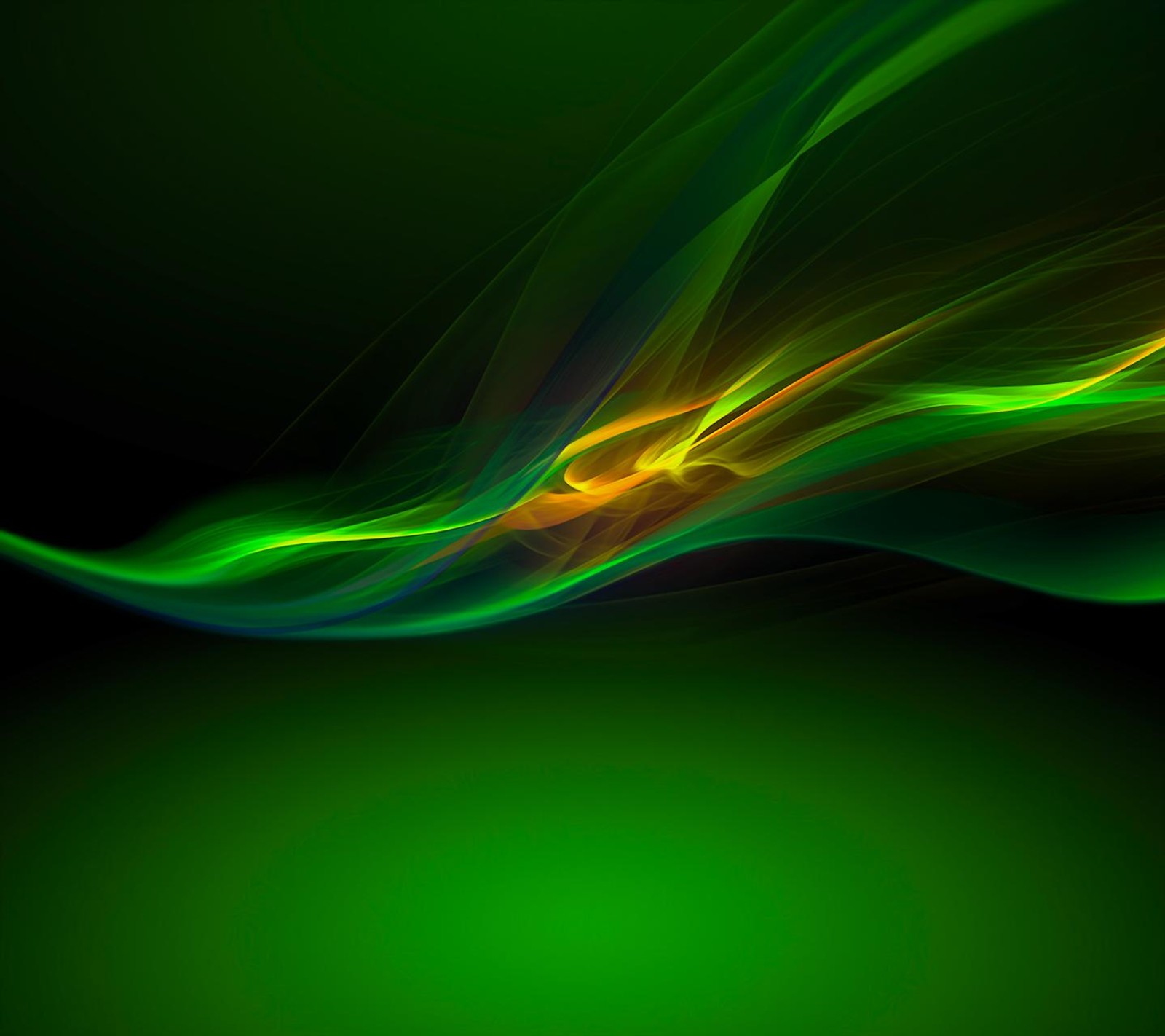 Abstract green and yellow background with a wave of light (2013, android, sony, xperia z)