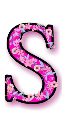 Letra floral "S" em fundo rosa vibrante