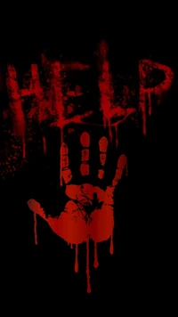 Bloody Handprint with 'HELP' in Scary Red