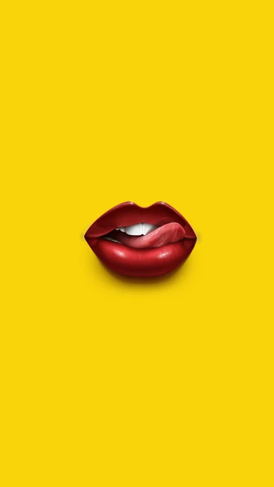 Bold Red Lips Against a Bright Yellow Background