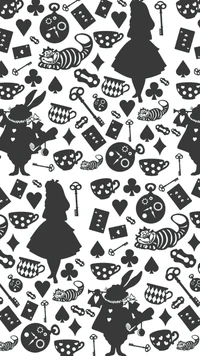 alice in wonderland, black, cute, pattern