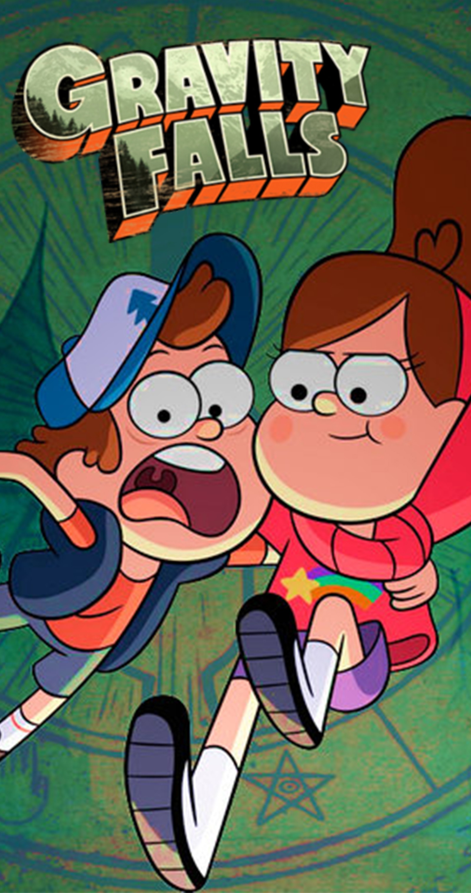 A cartoon picture of two people in a cartoon style (animacion, dipper, halloween walpapers, mabel, misterio)