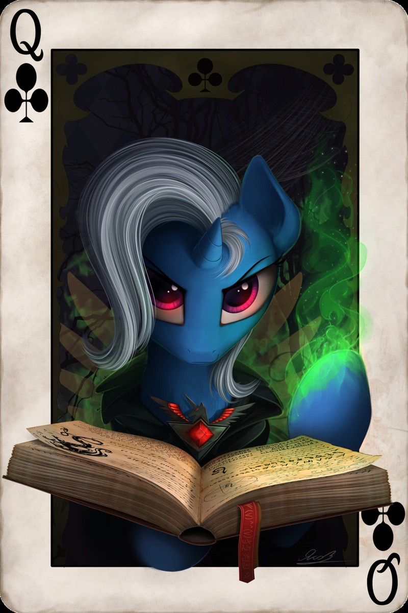 Крупный план мультяшного персонажа с книгой (3d, mlp, trixie)