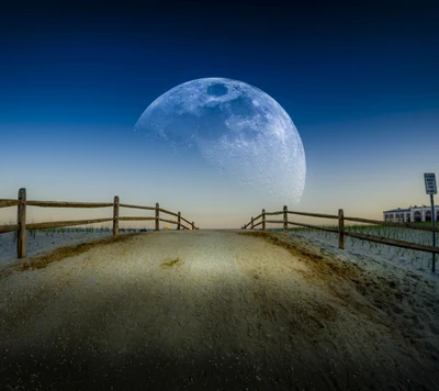 landschaft, mond, natur, straße