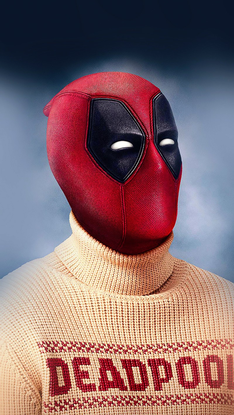 Близкий план маски дэдпула на голове мужчины (deadpool wallpaper, обои hd, red coat, зима, marvel)