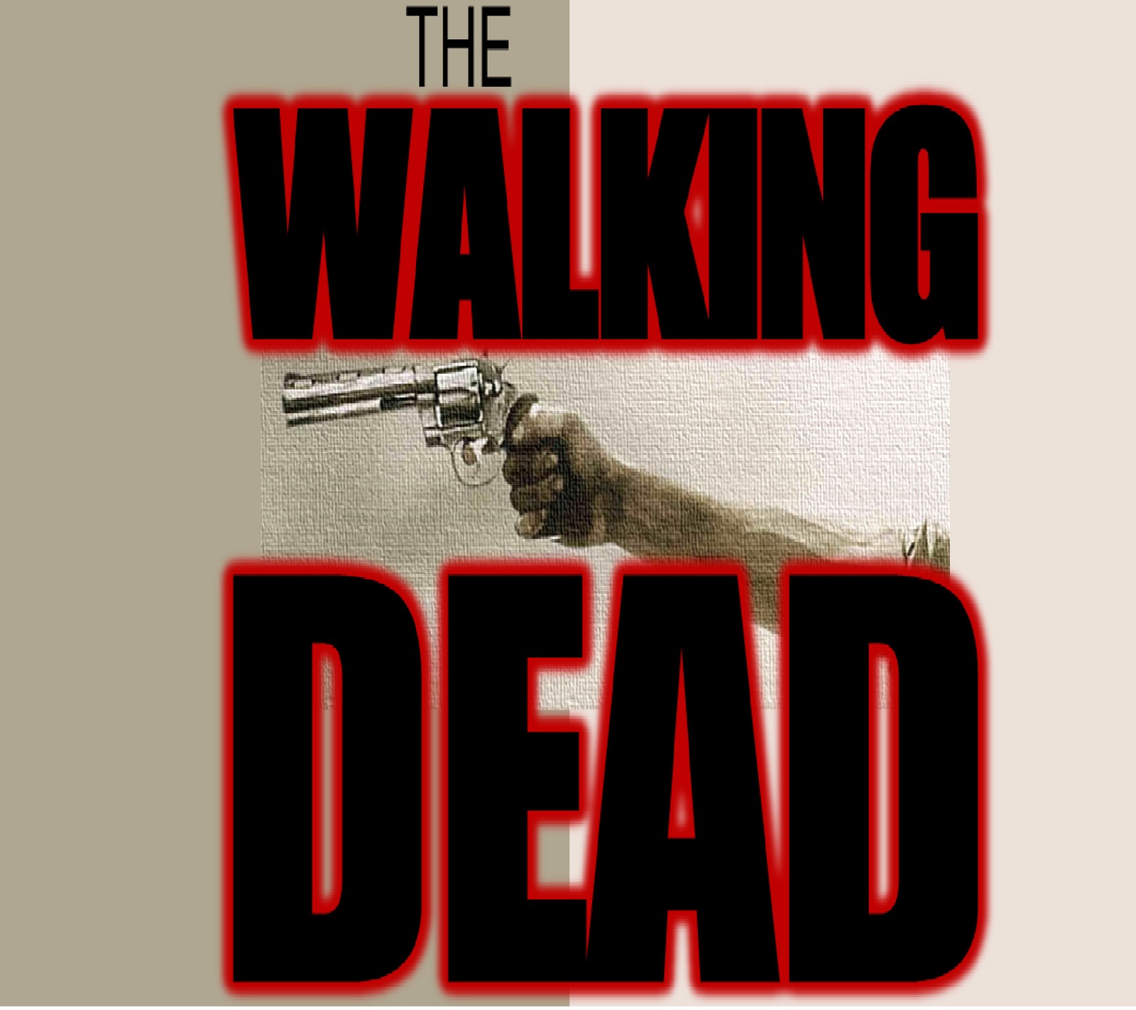 Eine nahaufnahme einer person, die eine waffe hält mit den worten 'the walking dead'. (waffe, the walking dead, walking dead)