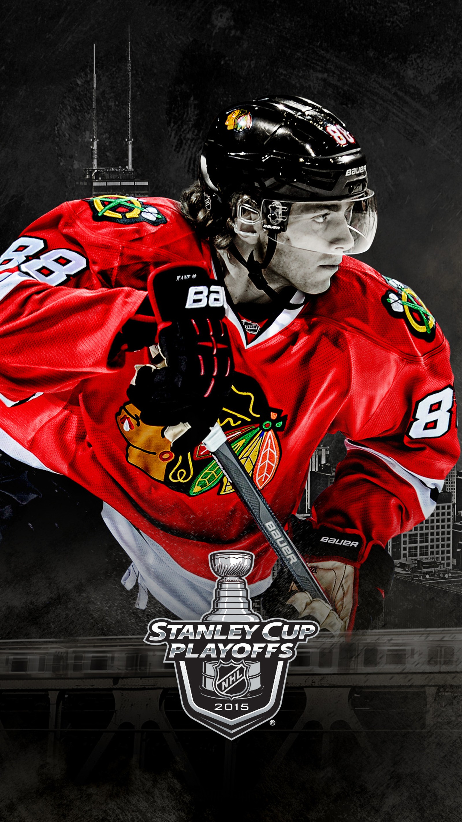 Arafed image of a hockey player with a black jersey and a black helmet (blackhawks, chicago, hockey, illinois, kane)