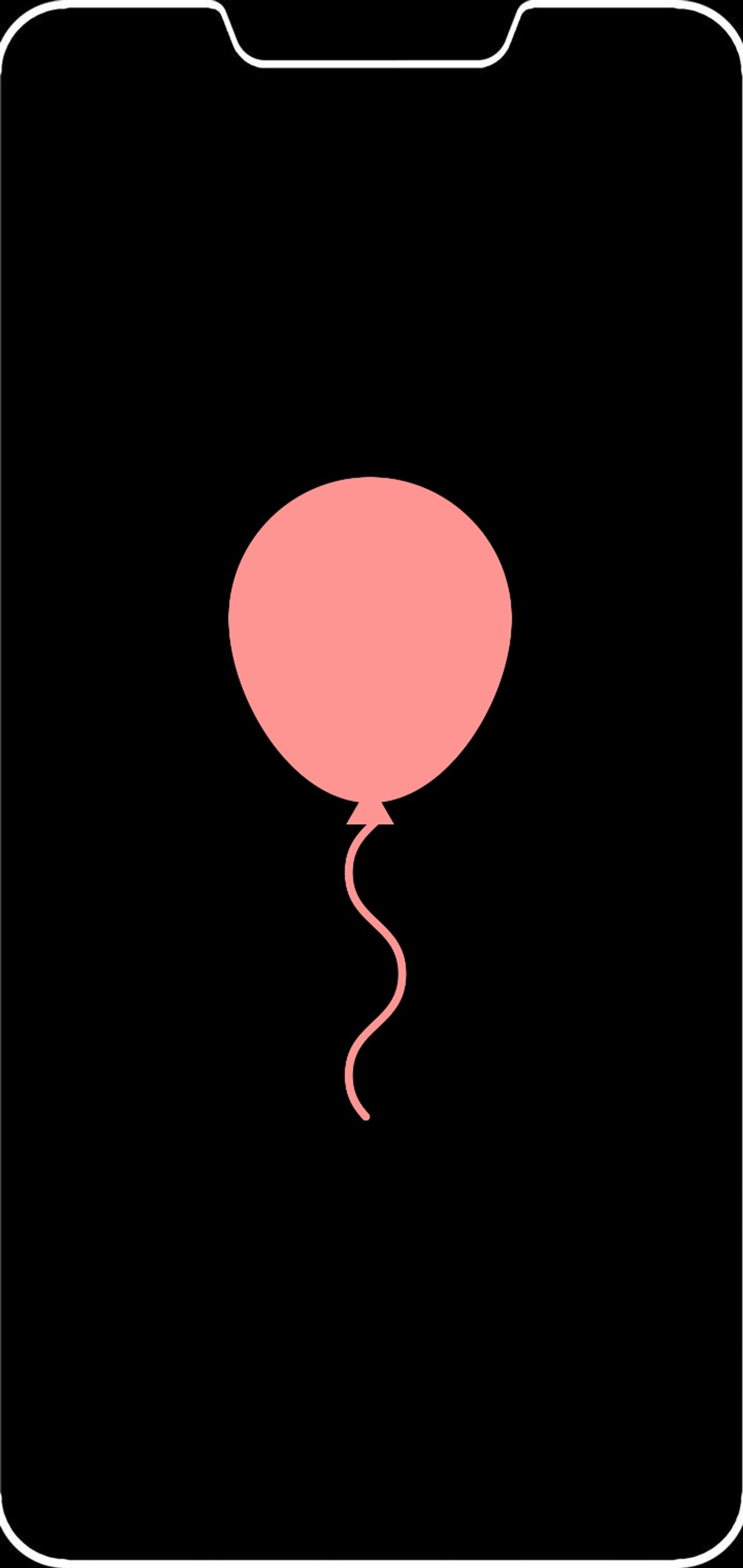 A black and pink balloon with a long tail on a black background (love, phone, pink, white, oppo)