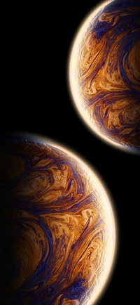 Amber and Blue Swirls of Earth-like Planets in Space