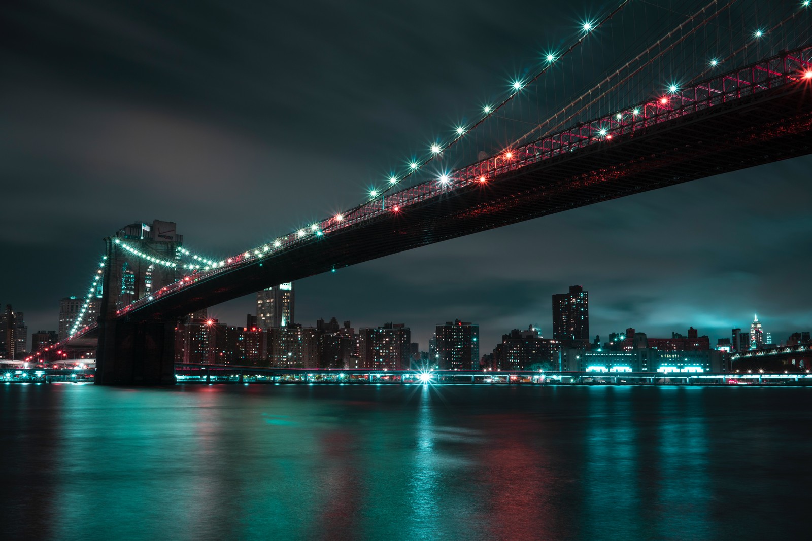 Descargar fondo de pantalla puente de brooklyn, 8k, manhattan, luces de la ciudad, noche