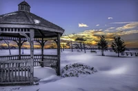 cloud, snow, tree, fence, freezing wallpaper