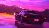 Rêve Néon : Ferrari Rétro dans un Voyage Synthwave