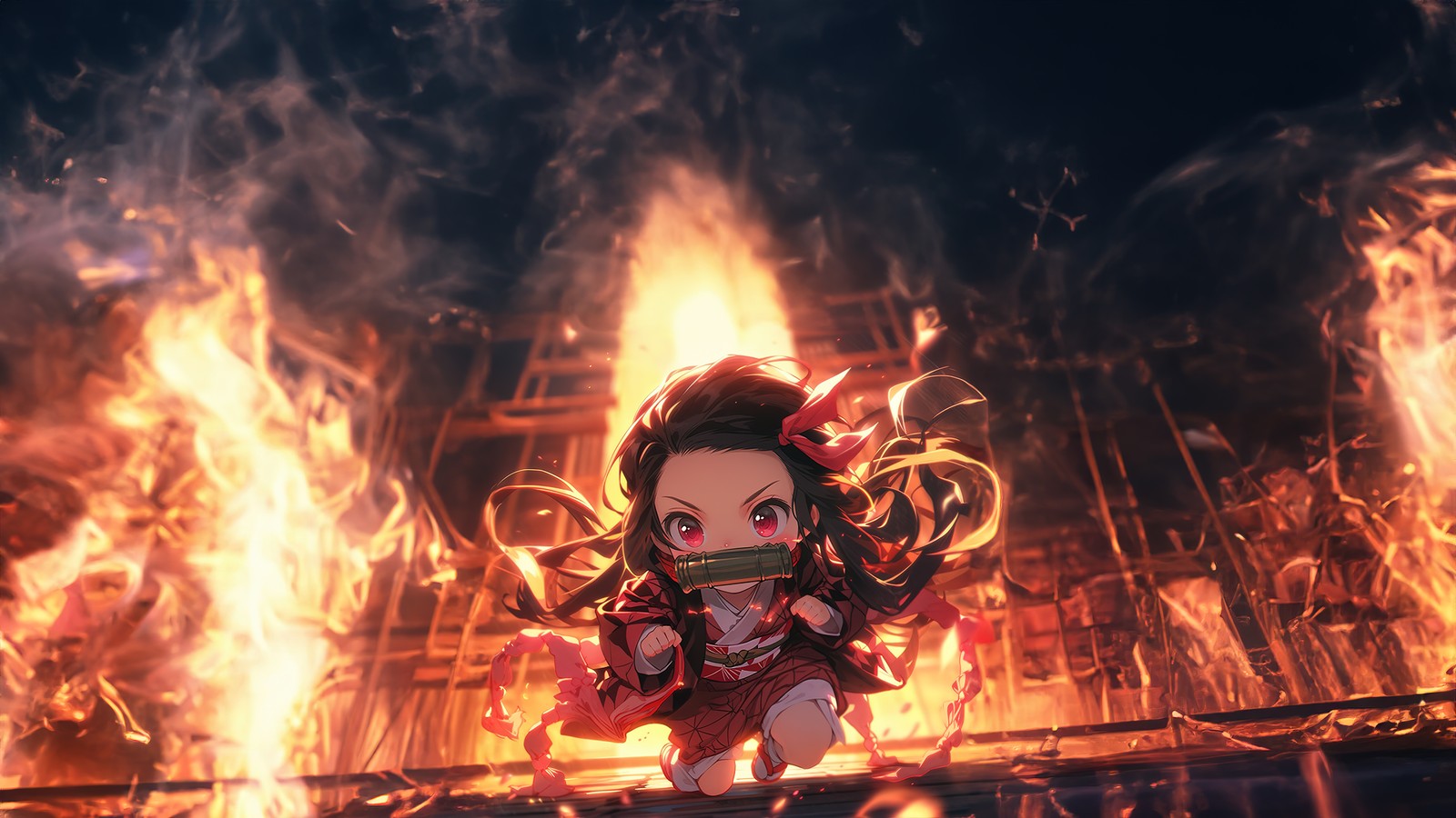 Скачать обои nezuko kamado, искусство ии, ai art, убийца демонов кимэцу но яиба, demon slayer kimetsu no yaiba