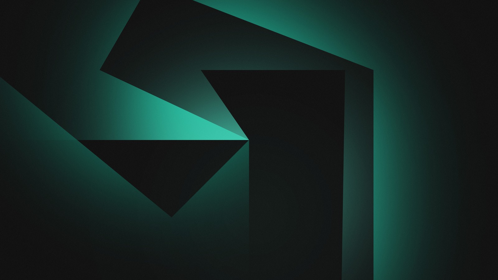 A close up of a green and black wall with a triangle (geometry, blue, green, text, turquoise)