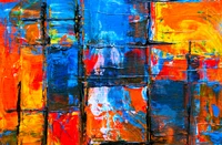 Vibrant Abstract Composition in Electric Blue and Fiery Orange