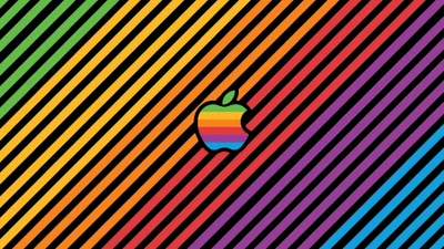 Rayures arc-en-ciel vibrantes avec le logo emblématique d'Apple